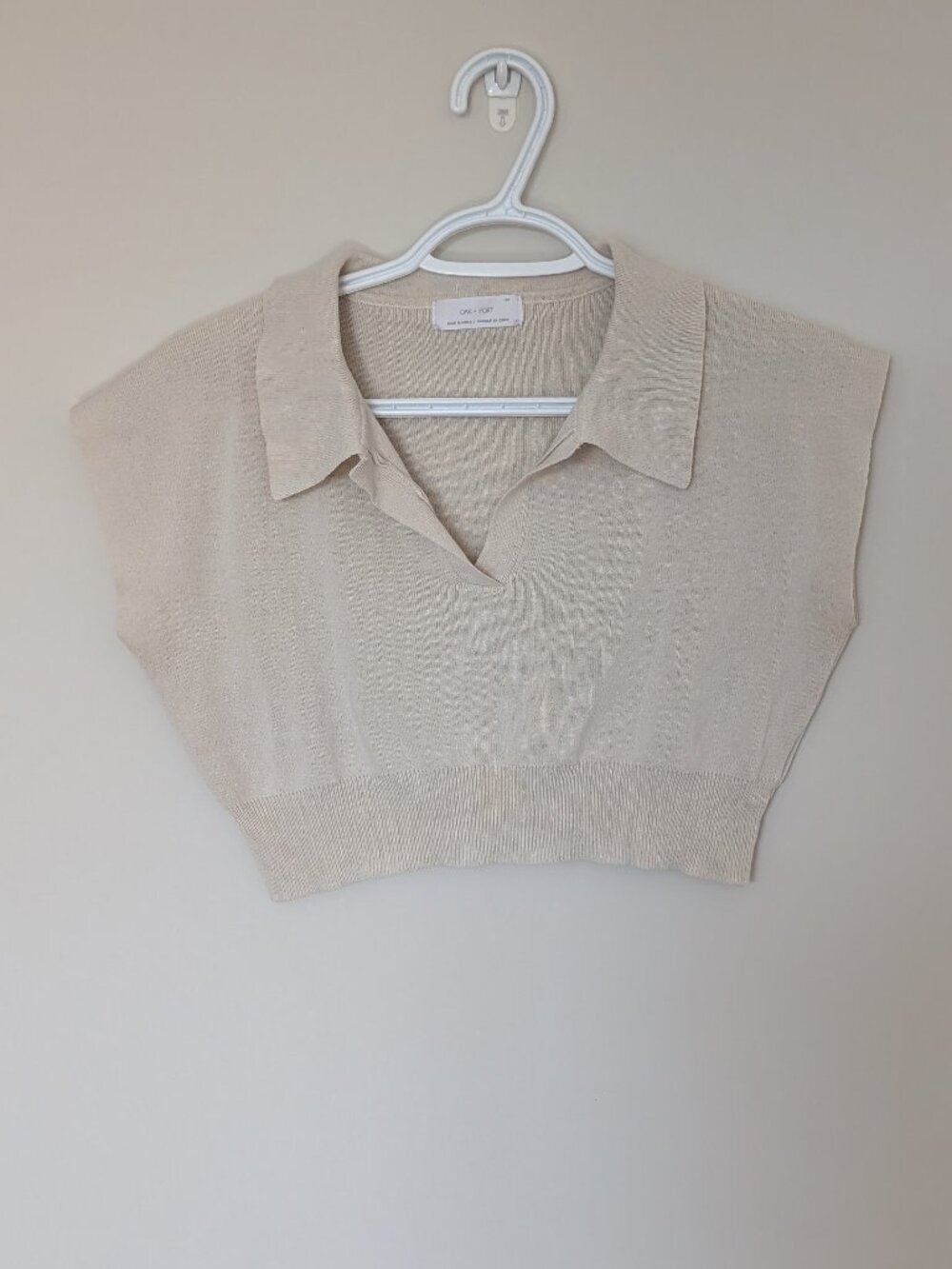Oak + Fort Cream Knit Collared Crop Top | Size S/P | Minimalist Sweater Vest
